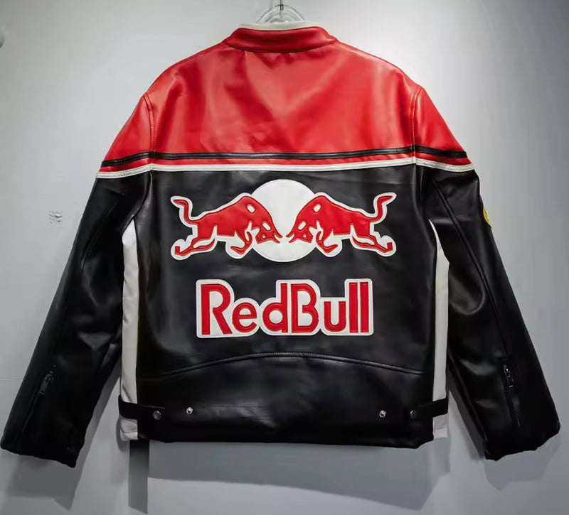Red Bull Retro Racing Embroidered Leather Jacket L
